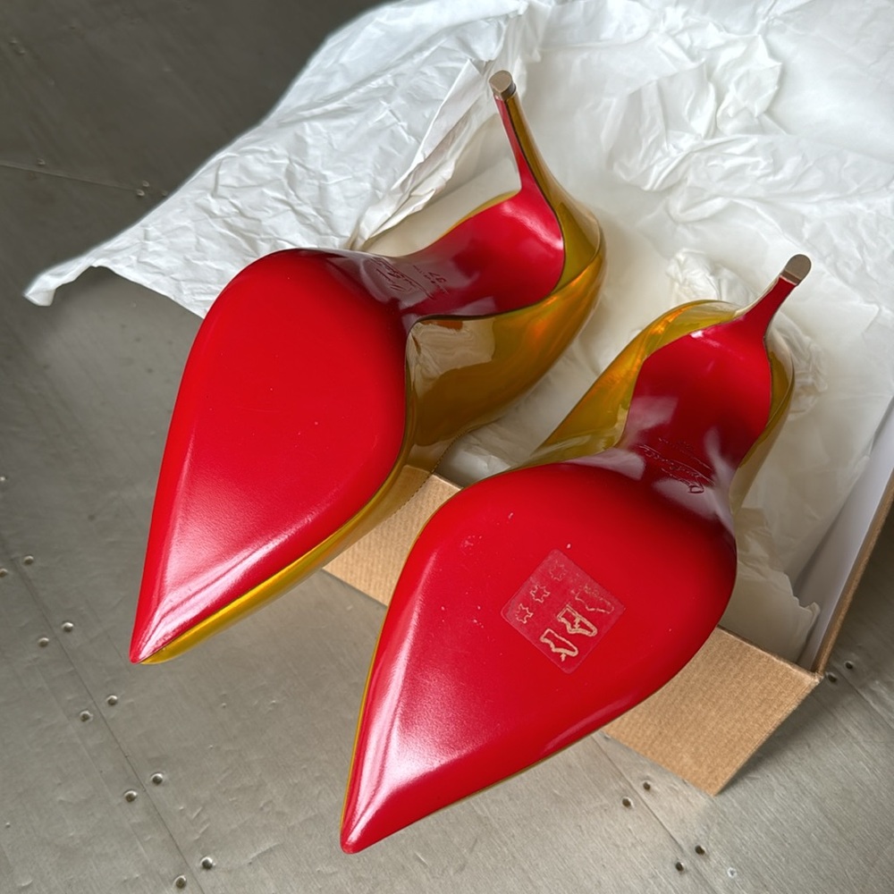 Christian Louboutin hot chick 100mm patent yellow metallic psychic sz 37 gold - Picture 9 of 12